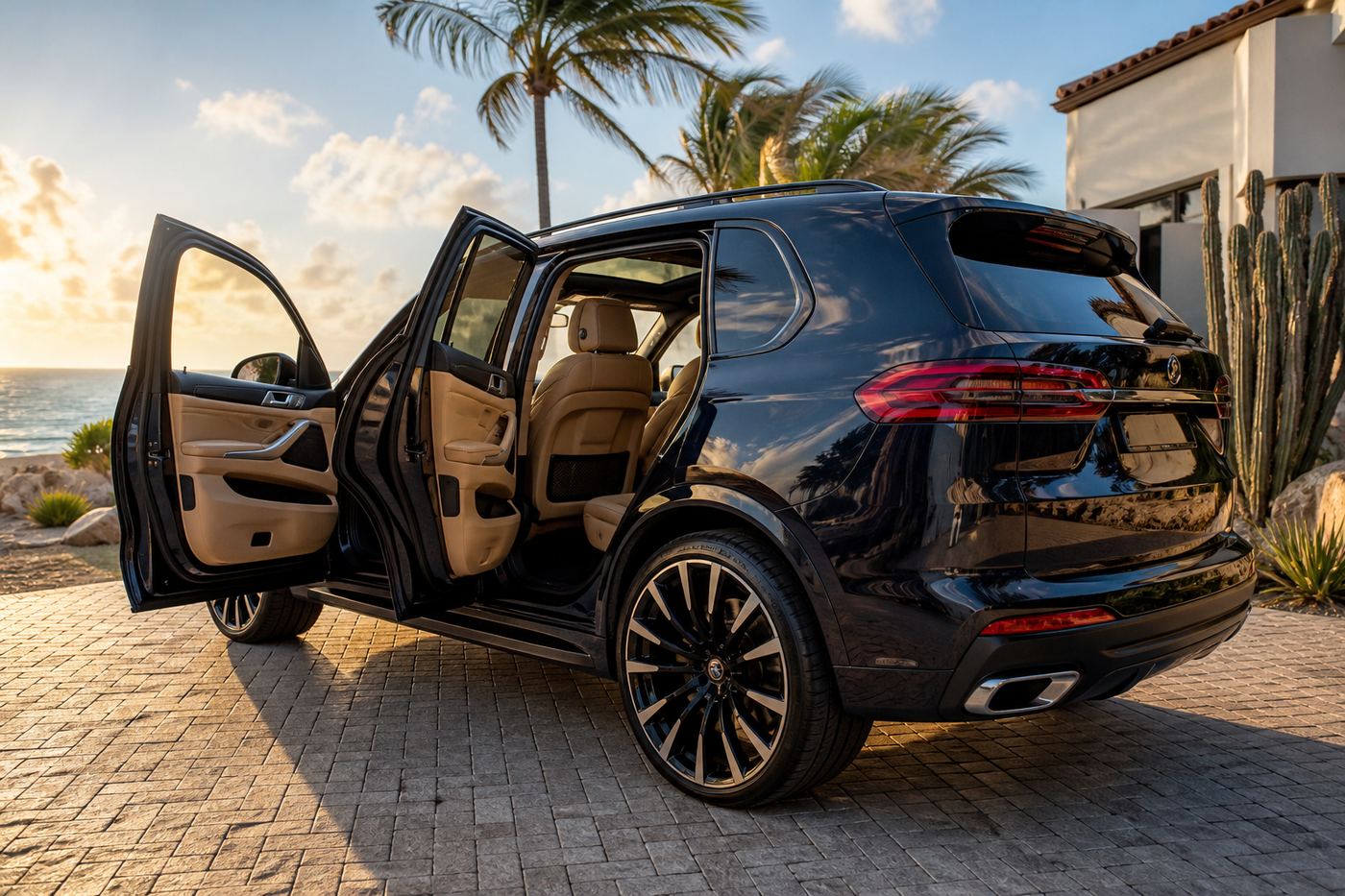 Fully detailed SUV with shining exterior and clean leather interior