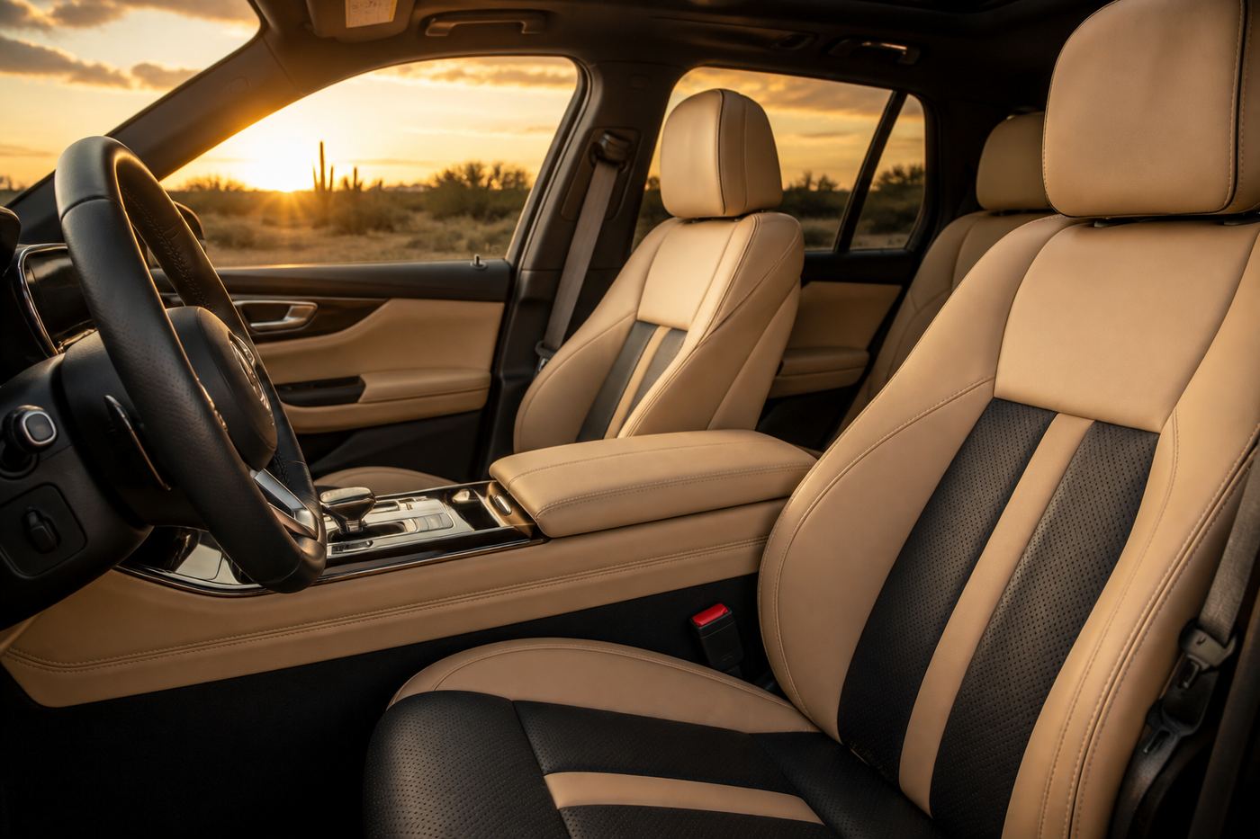 Spotless leather seats after a mobile interior car cleaning in Aruba